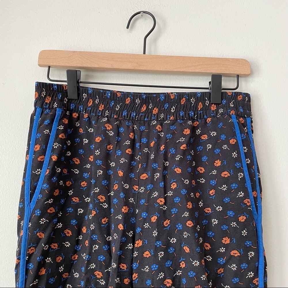 Madewell Prairie Posies Black Floral Cobalt Blue Piping Track Trousers - Picture 6 of 11